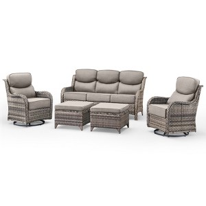 Belord Patio Furniture Set with 6-inch Extra Thick Cushions, High Back Outdoor Patio Furniture with Swivel Chairs, 5 Pieces Outdoor Conversation Set - 1 of 4