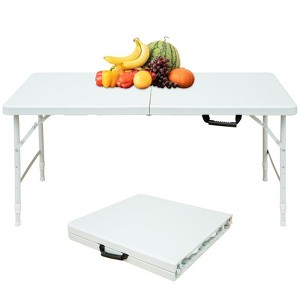 Portable 4ft Adjustable Height Plastic Folding Table - Heavy Duty Fold-in-Half Table with Carrying Handle - Utility Table for Picnic, Party (White) - 1 of 4