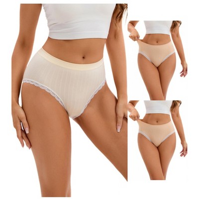 INSPIRE CHIC 3 Packs Women's Lace Trim Underwear Mid-Waisted Butt Lifter No Trace Briefs Panties