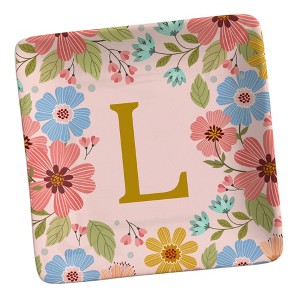 Personalization Mall Flowery Initial Personalized Ring Dish Gold/Pink - 1 of 1