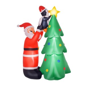 HOMCOM 6ft Christmas Inflatable Santa and Penguin Decorating a Christmas Tree, Outdoor Blow-Up Yard Decoration with LED Lights Display - 1 of 4