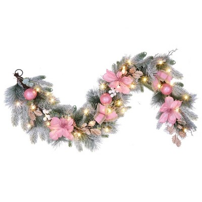 MOEPISY 6 feet Christmas Pink Garland for Front Door with 30 LED Lights with Timer