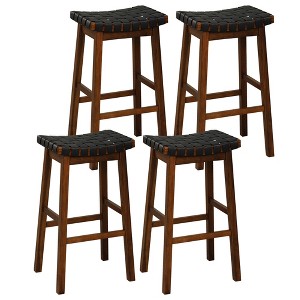Tangkula Saddle Stools Set of 4 31 Inch Counter Height Stools w/ PU Leather Woven Seat Brown - 1 of 4