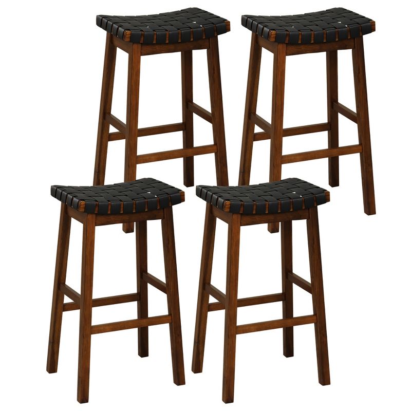 Tangkula Saddle Stools Set of 4 31 Inch Counter Height Stools w/ PU Leather Woven Seat Brown, 1 of 11