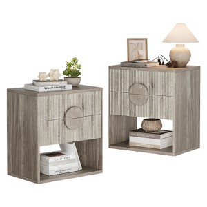 2 PCS 22.7" Wide Large Fluted Nightstand Set of 2 with Drawers, Modern Bedside Table for Bedroom, Living Room and Office, Farmhouse Bed Side Table - 1 of 4