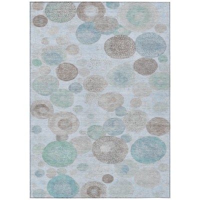 Sky Blue Brown And Beige Geometric Washable Indoor Outdoor Area Rug