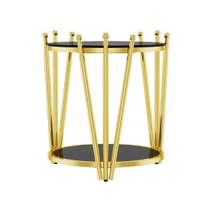 Dolonm Modern Luxury Gold End Table for Living Room, Round 8mm Black Tempered Glass Sofa Side Table - 1 of 4