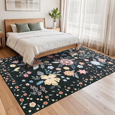 Acekool Floral Area Rug - 6x9 Non-Slip Washable Carpet for Living Room & Bedroom