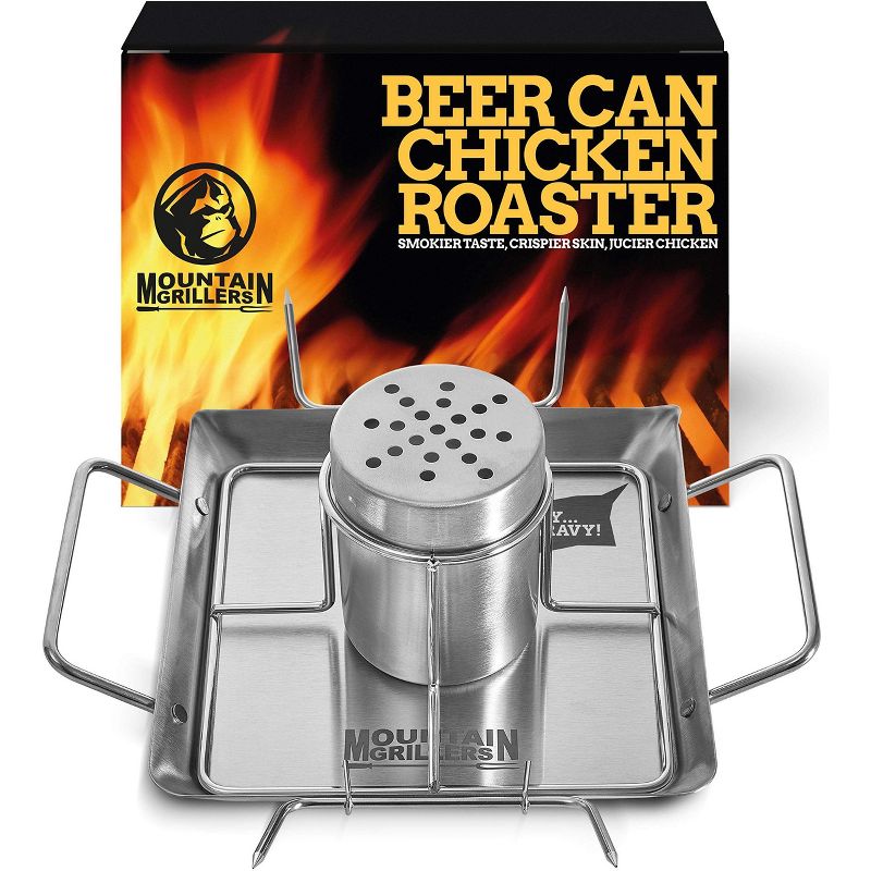 MOUNTAIN GRILLERS Beer Can Chicken Roaster Stand with Stainless Steel Holder and 4 Vegetable Spikes, 1 of 5