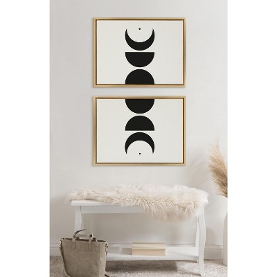 Modern Geometric Moon Phases Black and White Canvas Set