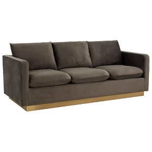 LeisureMod Nervo Mid-Century Modern Sofa Upholstered in Velvet with Gold Frame - 1 of 4