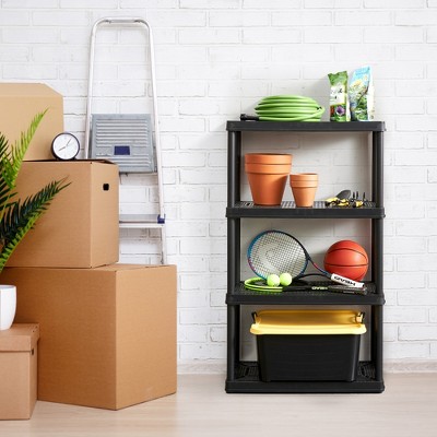 Black Plastic 4-Shelf Interlocking Storage Unit
