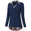 Coolmee Women's Contrast Collared Shirts Long Sleeve Patchwork Work Blouse Tunics Tops - 2 of 4