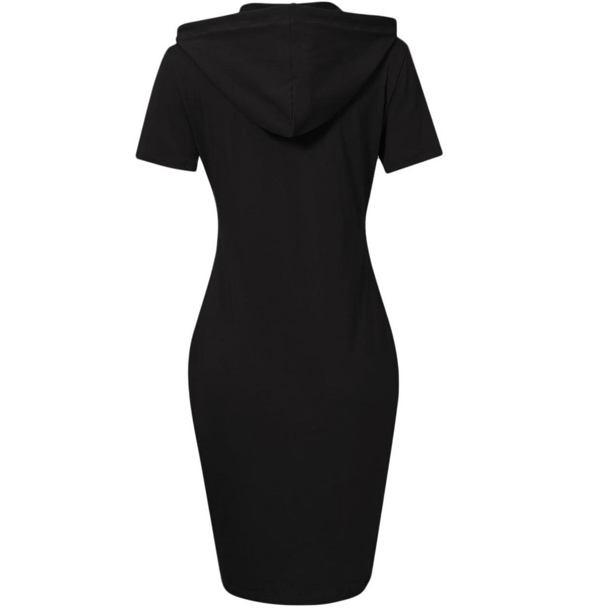 Women Short Sleeve Pocket Knee Length Slim Pullover Hoodie Dress - thumbnail 2