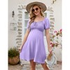Clearlove Women's Square Neck Drawstring Puff Short Sleeve Self Tie Front A Line Dress - 3 of 4