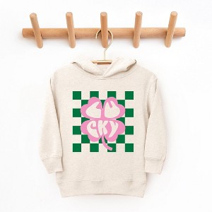 The Juniper Shop Lucky Clover Checkered Toddler Graphic Hoodie - 4T - Natural - 1 of 3