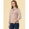 Allegra K Women's Floral Tie Neck Frilly Trim Long Sleeve Chiffon Blouse - 3 of 4