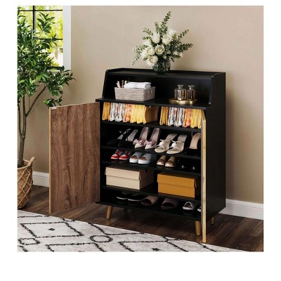 5-Tiers Wood Shoes Storage Cabinet with 2 Doors Shoe Rack Organizer for Entryway