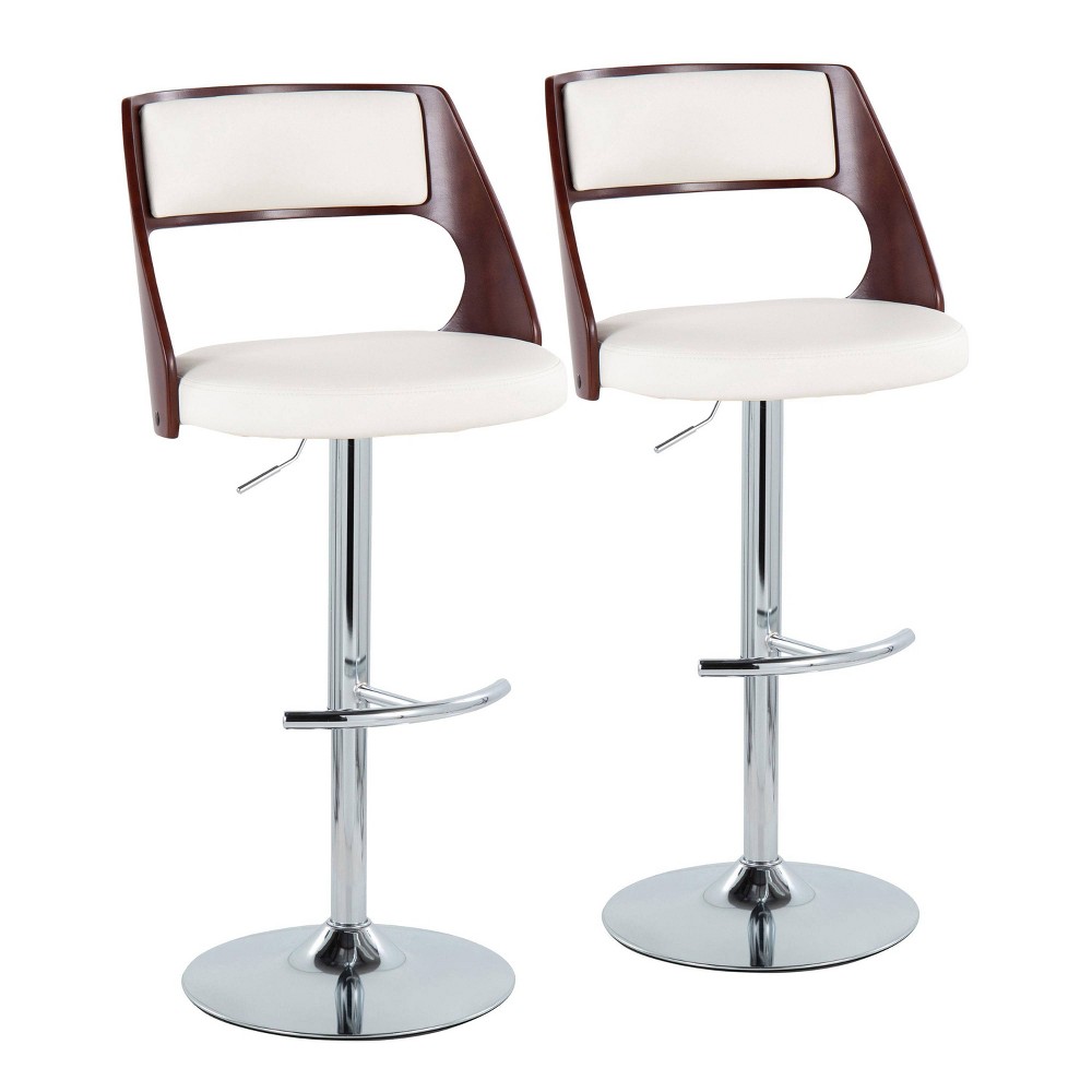 Set of 2 Cecina Adjustable Barstools Cherry/White: LumiSource, Swivel, with Backs, Footrest, Metal Frame