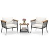 Costway 3 PCS Patio Furniture Set with 2-Tier Coffee Table Acacia Wood Armrests Tabletop - 4 of 4