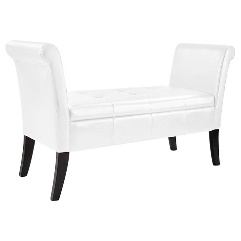 white leather storage bench ottoman