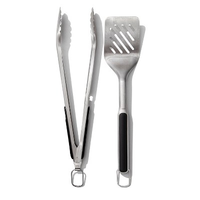 OXO Grilling Turner and Tong Set: Stainless Steel Grill Tools & Utensils, Rust-Resistant, Dishwasher-Safe, 2-Piece Set