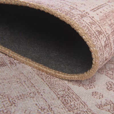 Beige and Light Brown Square Chenille Flat Woven Rug
