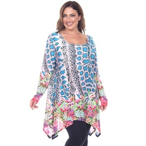Women's Plus Size Paisley and Animal Print Scoop Neck Marlene Tunic - White Mark - 1 of 3