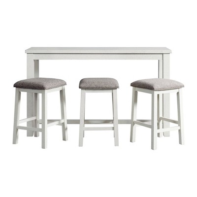 White Multipurpose Bar Table Set with Upholstered Stools