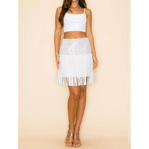 Women's Faux Suede Sequin Fringe Skirt - WAY - 1 of 3