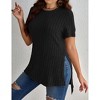 Women's Plus Size Tops Crew Neck Short Sleeve Split Hem Tee Shirt Casual Summer Ribbed Knit Blouses - 2 of 4