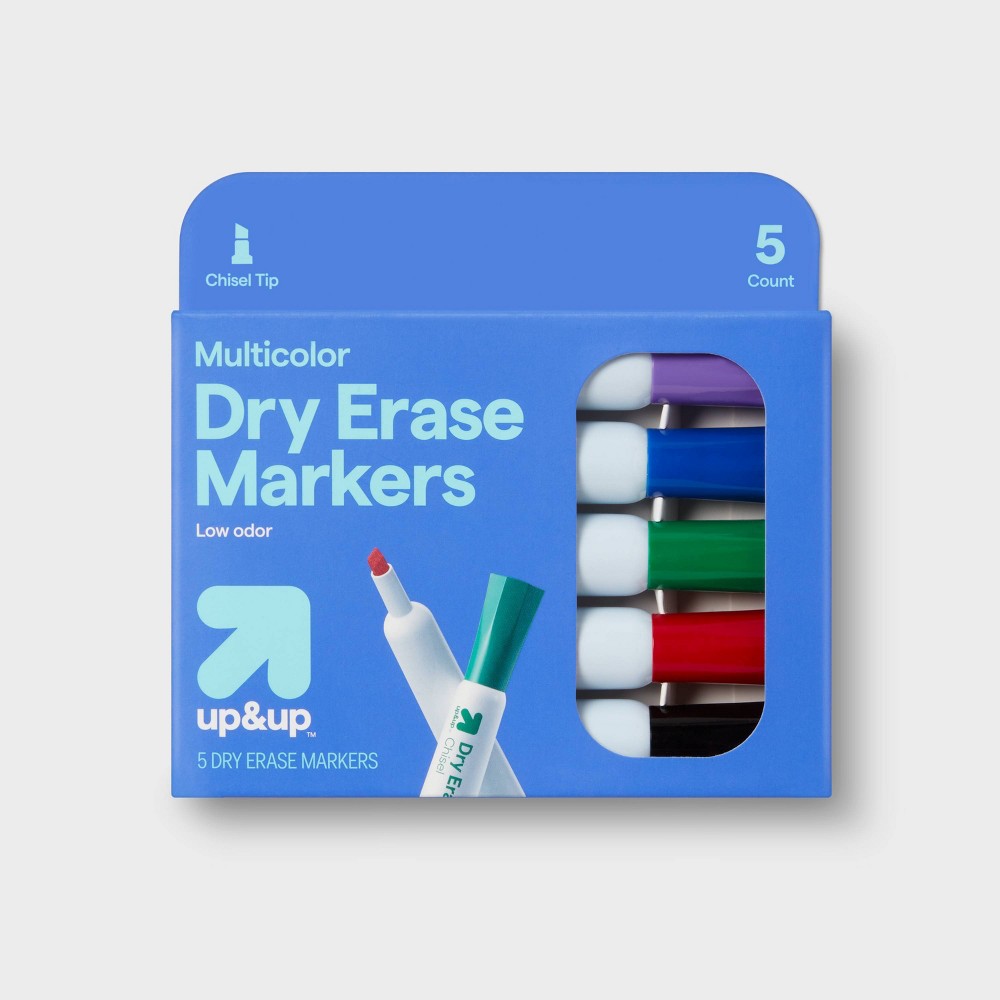 Dry Erase Markers Chisel Tip Multicolor 5ct - up&up™: Bold Whiteboard Markers for School Supplies Kids