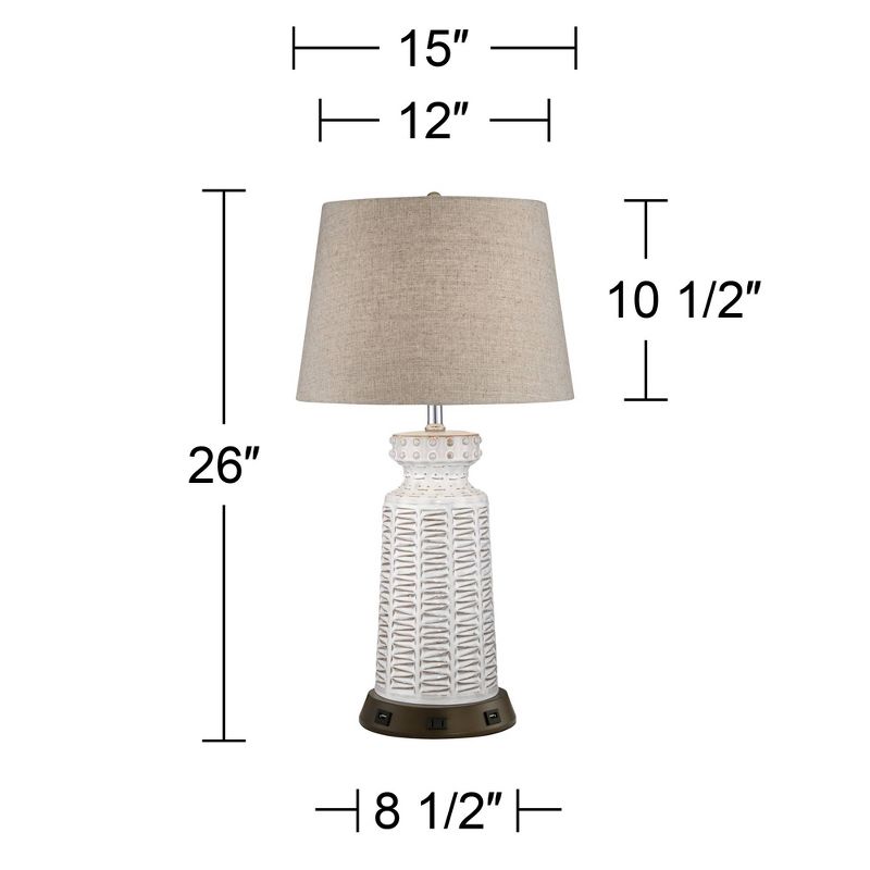 360 Lighting Country Cottage Table Lamp Ceramic USB and AC Power Outlet Workstation Charging Base 26" High White Tan Shade Bedroom (Color May Vary), 4 of 9