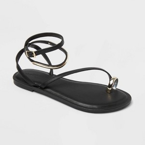 Women's Phoenix Ankle Strap Toe Ring Sandals - Universal Thread™ Black - 1 of 4
