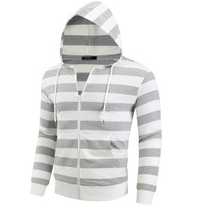 Lars Amadeus Men's Zip Up Long Sleeves Color Block Striped Hoodies - 1 of 4