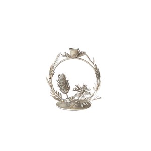 Storied Home Metal Leaves and Pinecones Wreath Shaped Taper Holder, Antique Silver Finish - 1 of 1