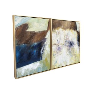 HomeRoots Set Of Two Mod Abstract Blue And Ivory Gold Floater Frame Painting Wall Art - 1 of 4