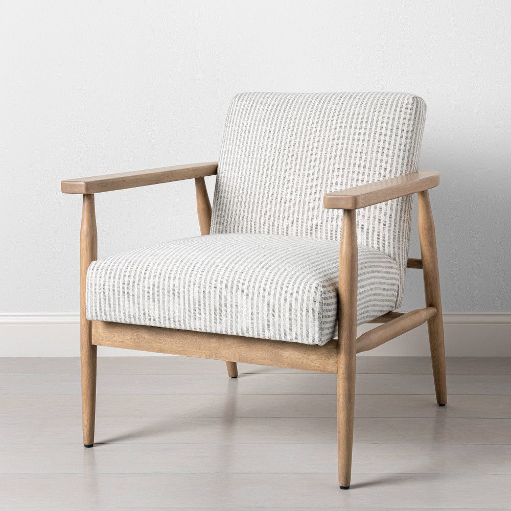 Upholstered Natural Wood Accent Chair Micro Stripe Gray Oatmeal Hearth Hand With Magnolia On Target Accuweather Shop