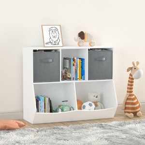 4-Cube Kids Bookshelf - Toy Storage Organizer for Playroom, Nursery & Kindergarten - White-Gray - 1 of 4