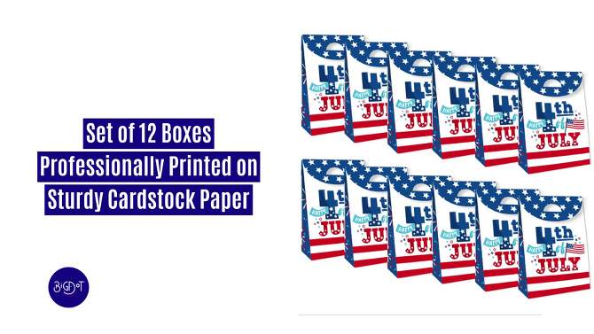 Big Dot of Happiness Firecracker 4th of July - Red, White and Royal Blue Gift Favor Bags - Party Goodie Boxes - Set of 12, 2 of 10, play video