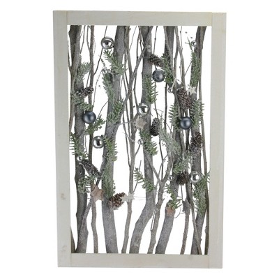 Northlight Decorated Standing Birch Branches in Wood Frame Table or Wall Decoration