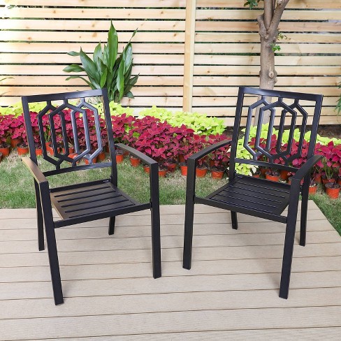 2pk Outdoor Steel Arm Chairs with Cushions - Captiva Designs