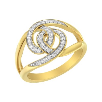 14K Yellow Gold Plated Silver 1/4 Cttw Diamond Loop Open Shank Bypass Ring