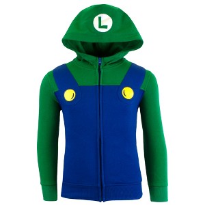 Nintendo Super Mario Bros Luigi Boys Long Sleeve Zip-Up Costume Hoodie - Green, 5/6 - 1 of 4