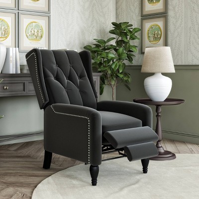 Drea Wingback Pushback Recliner Chair Charcoal Gray - ProLounger: Velvet Upholstery, Nailhead Trim, 300lb Capacity