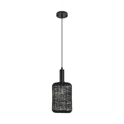 PAKOKULA Farmhouse 7 in. 1-Light Matte Black Pendant Light With Metal woven Cage shade