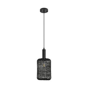 PAKOKULA Farmhouse 7 in. 1-Light Matte Black Pendant Light With Metal woven Cage shade - 1 of 4