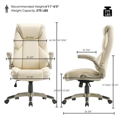Off-White Faux Leather Executive Swivel Office Chair with Adjustable Arms
