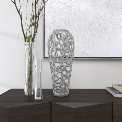 Elegant 19'' Silver Aluminum Bouquet Vase with Hole Design