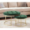 HomeRoots Set of Two Green Velvet and Gold Tufted Round Ottomans - 2 of 3